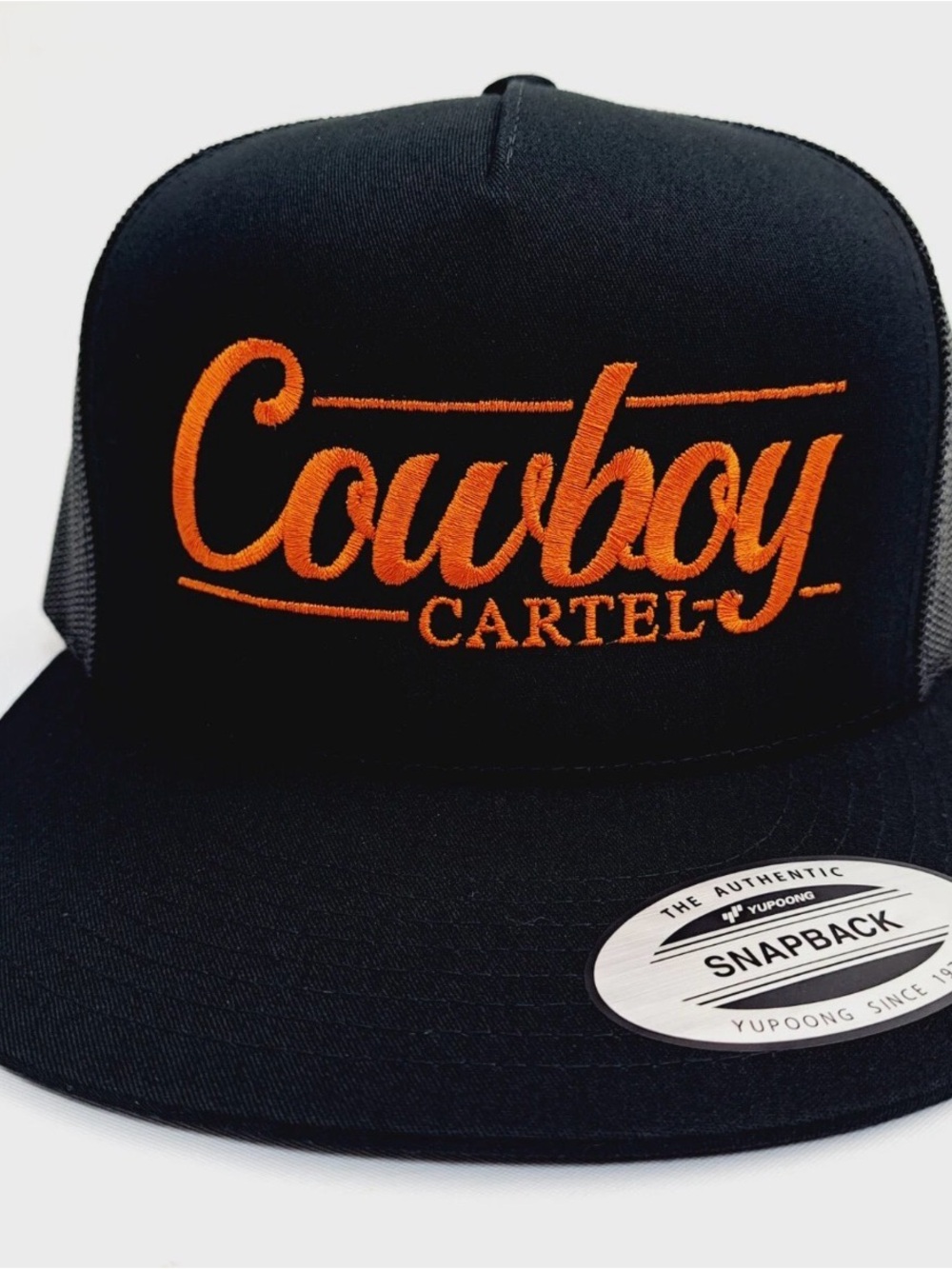 Cowboy Cartel Flat Bill Mesh Snapback Embroidered Patch Cap Hat Black